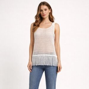 La Blanca Resort Wear Mesh Scoop Neck Tank with Fringe — Sz M | NWT